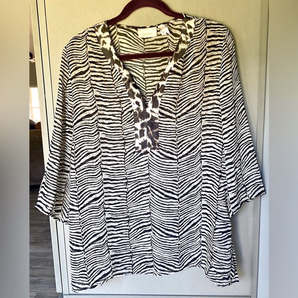 Chico's Brown and White Zebra Print Tunic